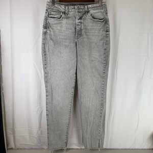 Old Navy OG Straight Jeans Womens 10 Tall Gray High Rise Button Fly Raw Hem
